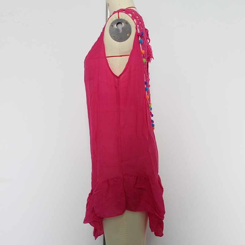 Womens Boho Beach Cover-Up Dress - Crochet V-Neck Sleeveless Mini Dress